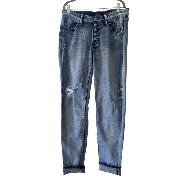 Judy Blue Womens Boyfriend Fit Distressed Button-Fly Jeans Size 13/31 Mid Wash - Picture 2 of 12